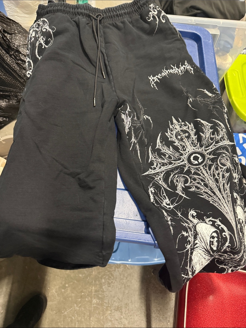 Black Graphic Drawstring Men’s Pants